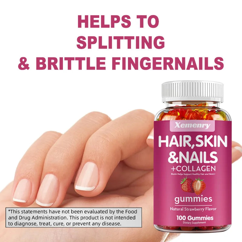 Biotin Gummies - Supports Hair, Skin, Nails & Collagen, Brightens Skin Tone - 100 Gummies