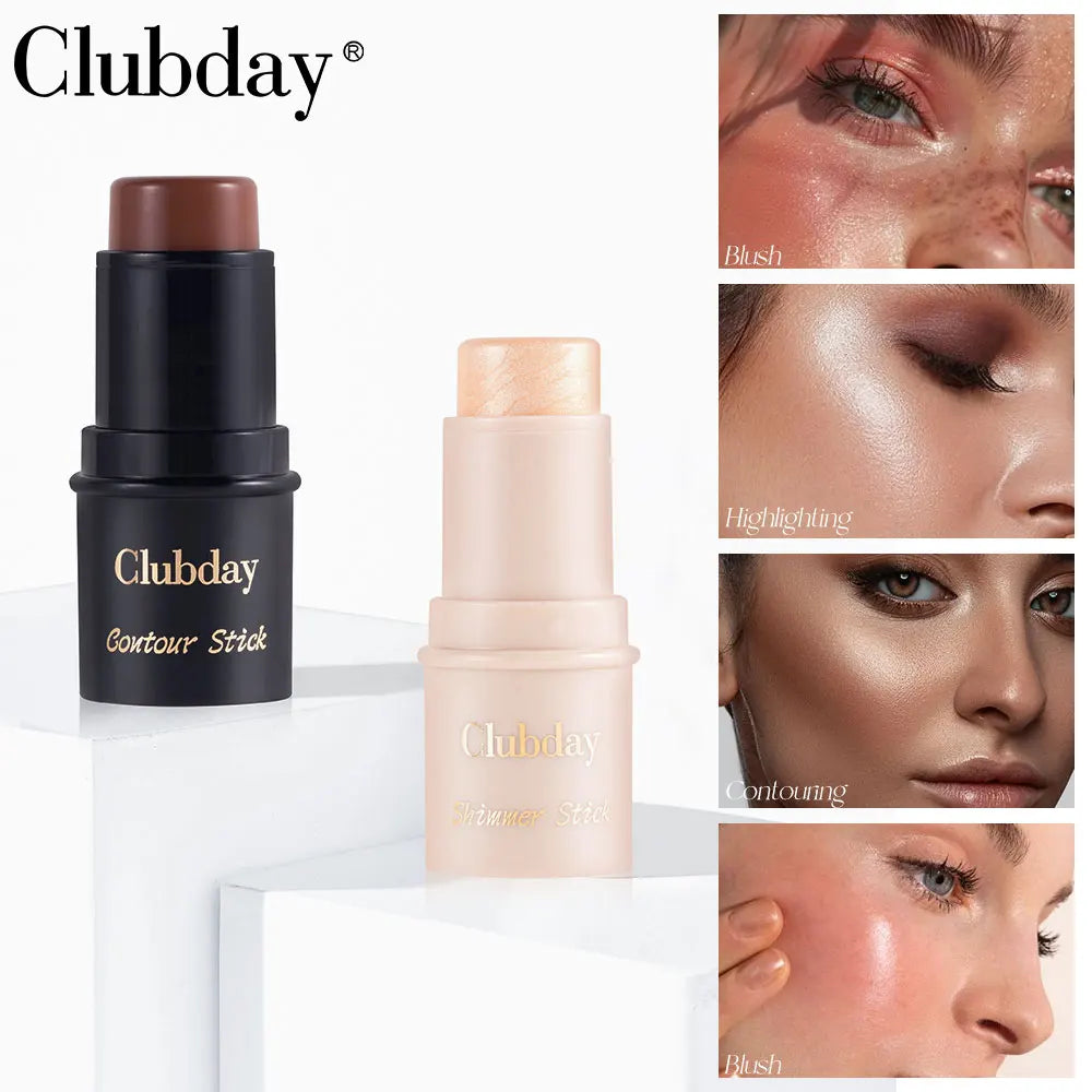 Clubday 4 Colors Face Matte Easy Color Jelly Blush Fixing Highlighting Long Lasting Waterproof Blush Stick