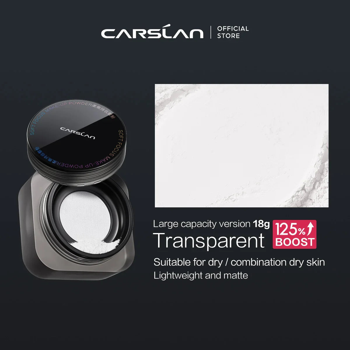 CARSLAN Black Magnetic Translucent Loose Setting Powder Makeup Waterproof Long Lasting Matte Oil Control Finishing Face Powder
