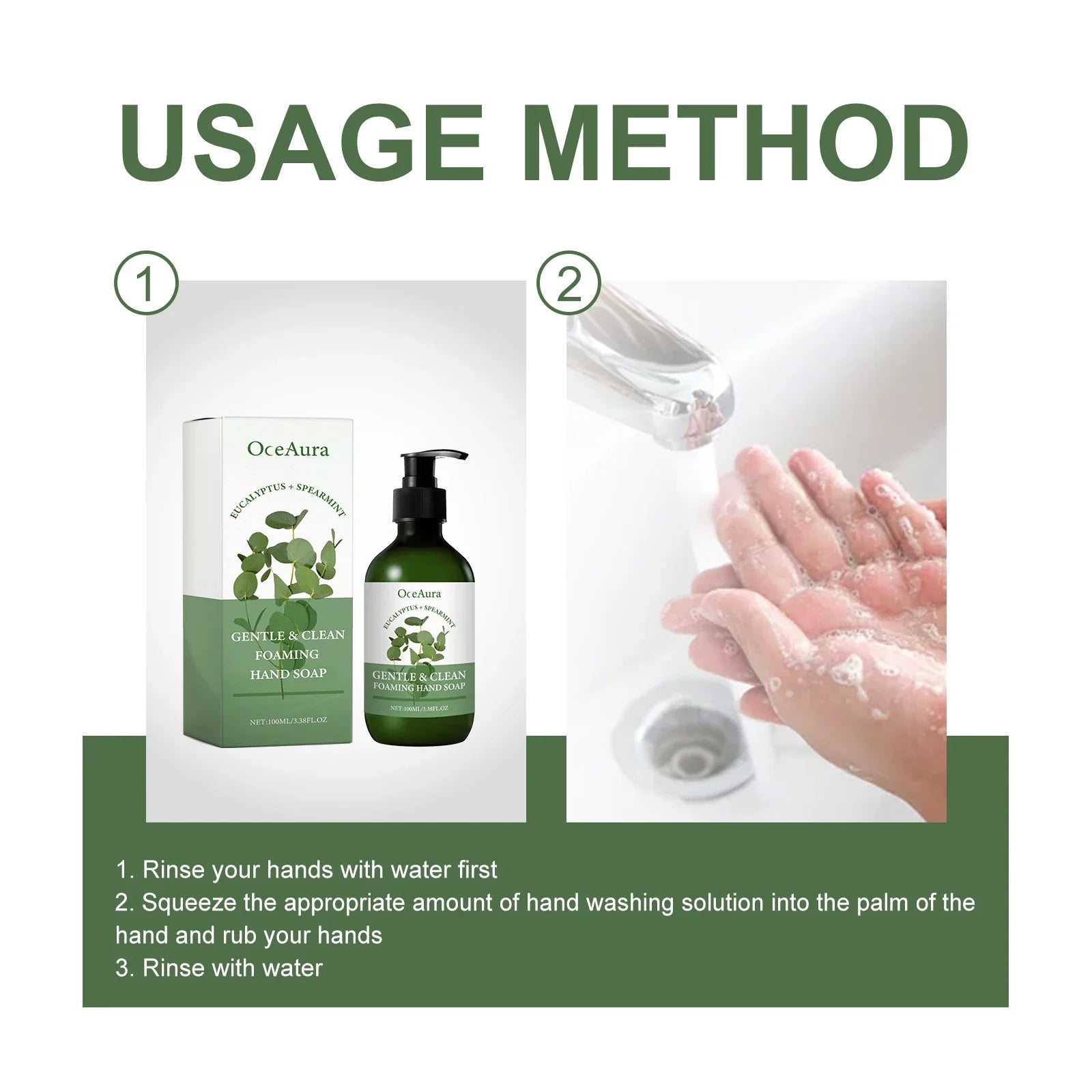 Oceaura Mint Foaming Hand Soap Liquid Lasting Fragrance Gentle Cleaning Dirt Keep Moisturizing Smoothing Skin Hand Wash Liquid