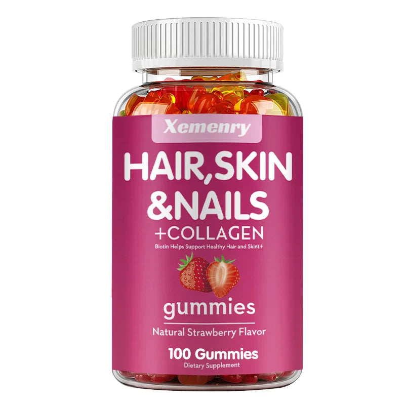 Natural Biotin Gummies - Supports Hair, Skin, Nails & Collagen, Dietary Supplement, Antioxidant - 100 Gummies