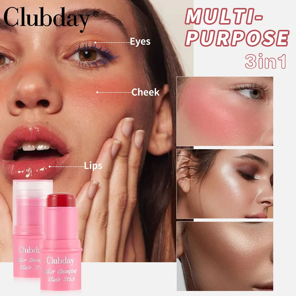 Clubday 4 Colors Face Matte Easy Color Jelly Blush Fixing Highlighting Long Lasting Waterproof Blush Stick