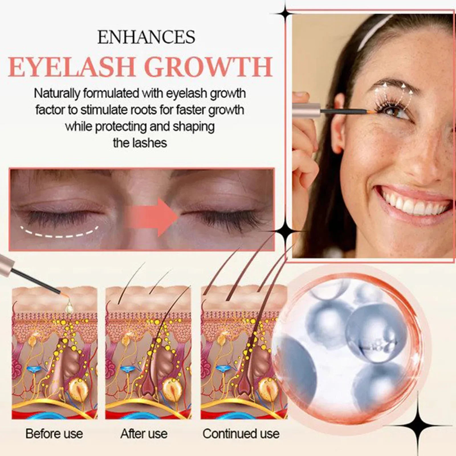 Eelhoe 3ml Eyelash Growth Serum Strengthen Eye Lash Curl Lengthening Makeup Enhancer Lash Eyebrow Fuller Thicken Eyelash Serum