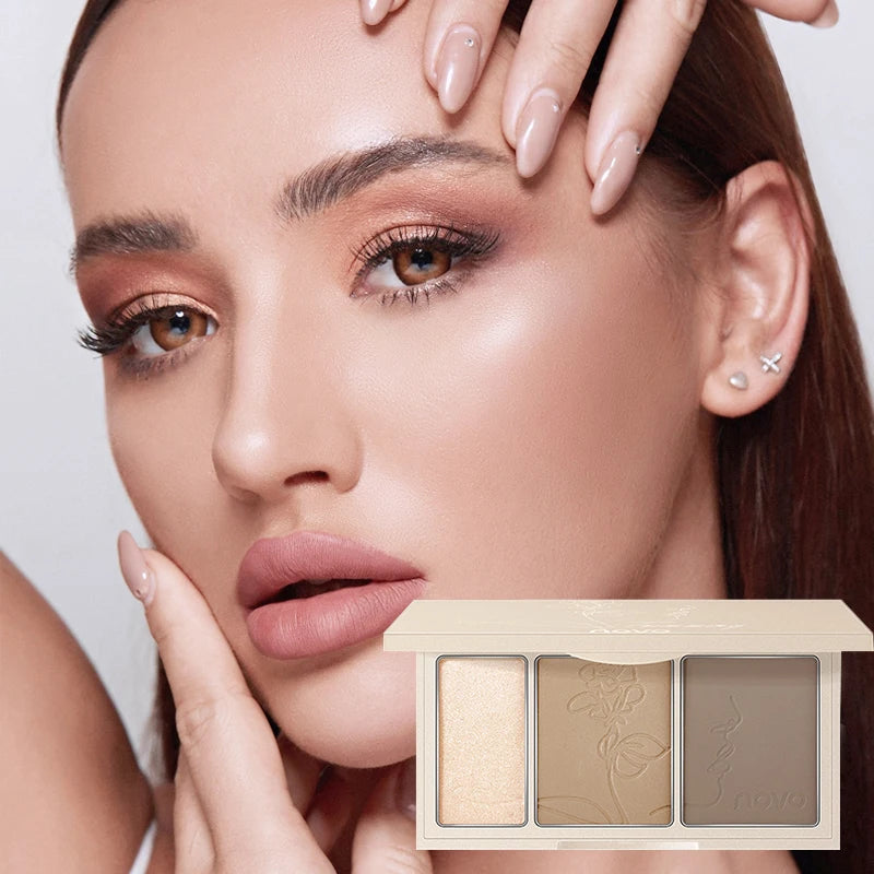 3-In-1 Contouring Powder - Easy To Blend, Highlight And Contour Palette, Ultra-Fine And Long-Lasting, Complexion-Enhancing Shade
