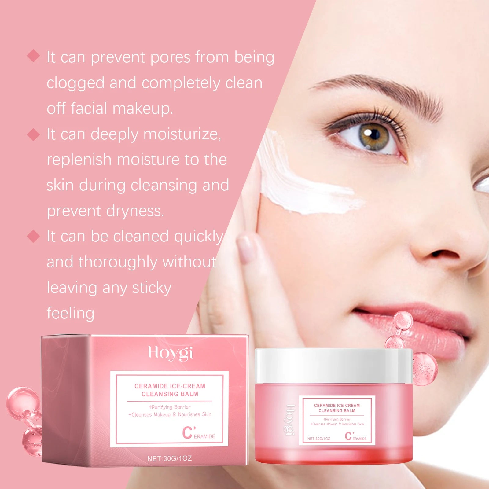 Hoygi Face Makeup Remover Balm Moisturizing Skin No Tight Non-irritating Purifying Pores Shrinking Refreshing Eyes and Lip Clean