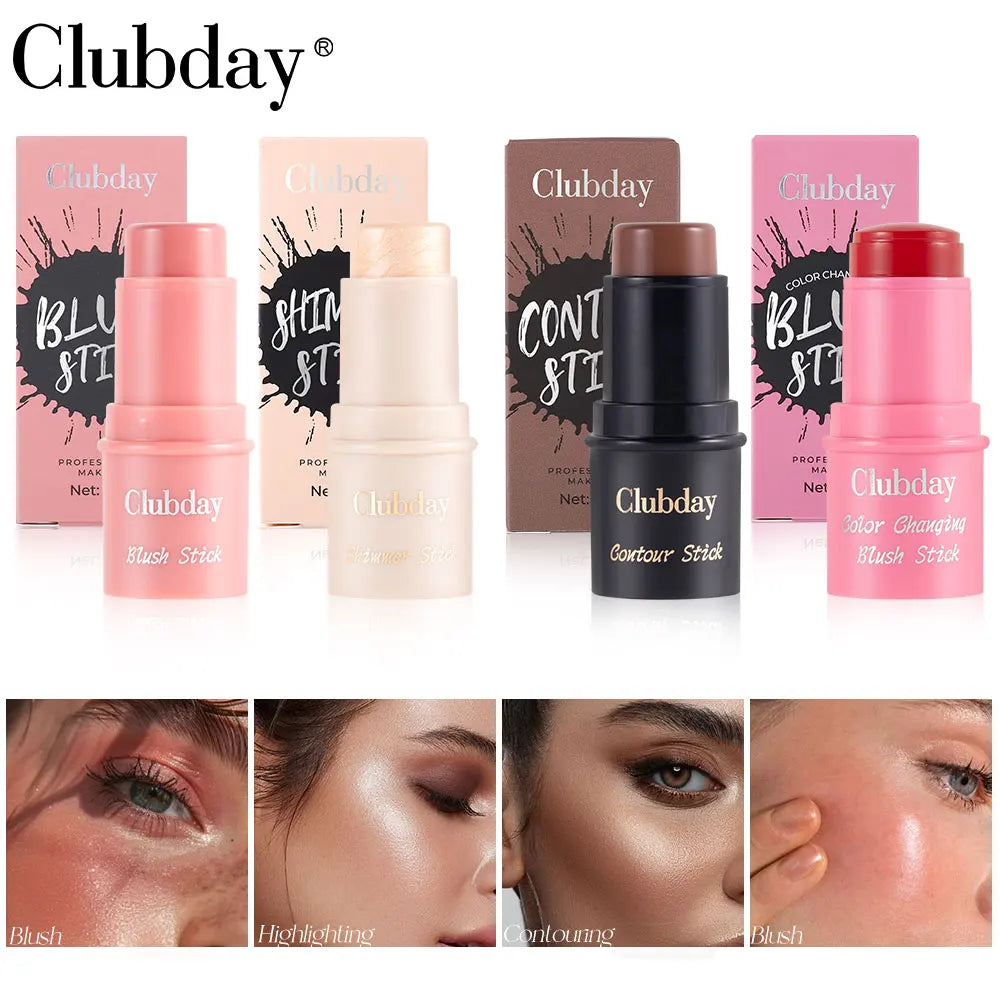 Clubday 4 Colors Face Matte Easy Color Jelly Blush Fixing Highlighting Long Lasting Waterproof Blush Stick