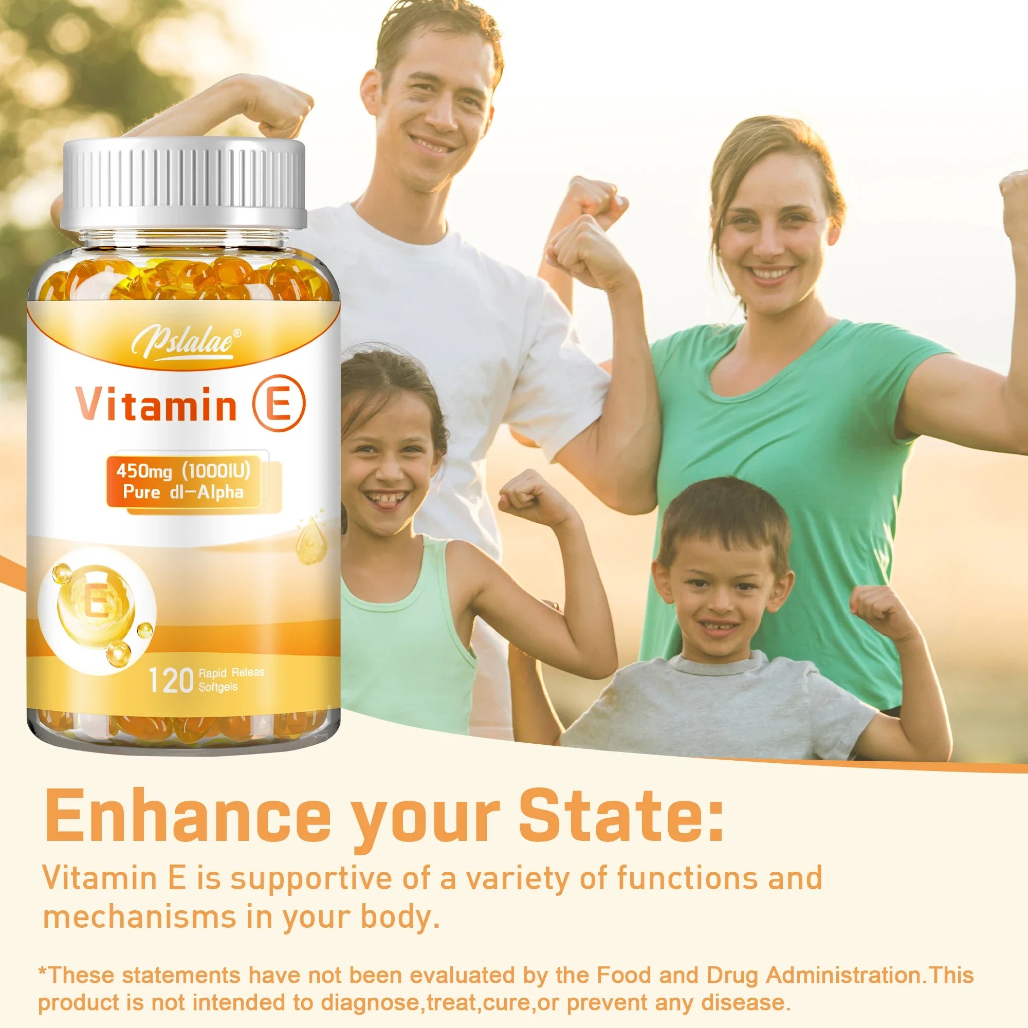 Vitamin E - Promotes Skin, Hair, Nails, Immune and Eye Health, Antioxidant - 120 Capsules