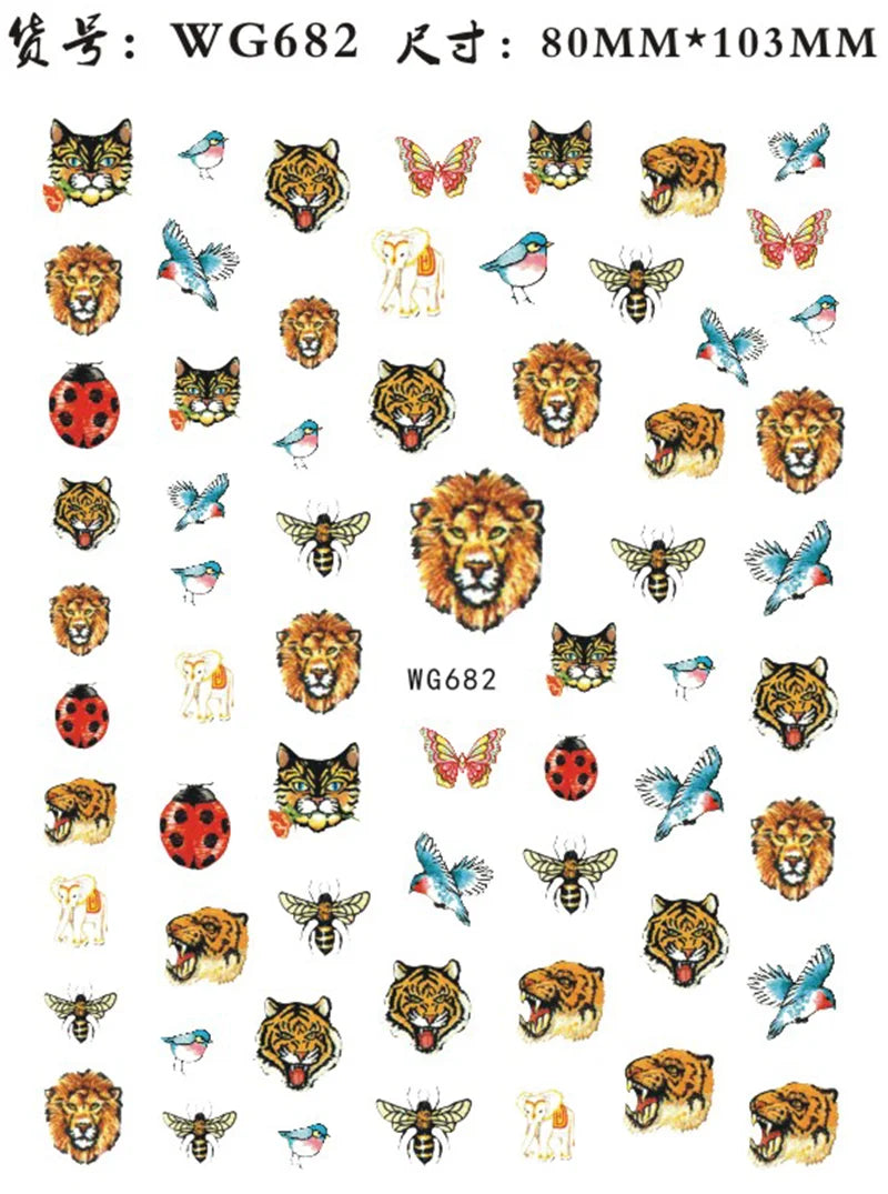 Nail Sticker Snake Dragon Butterfly Black Multicolor Decals Nail Art Tattoo Slider Water Transfer Letter Nails Art Decoration