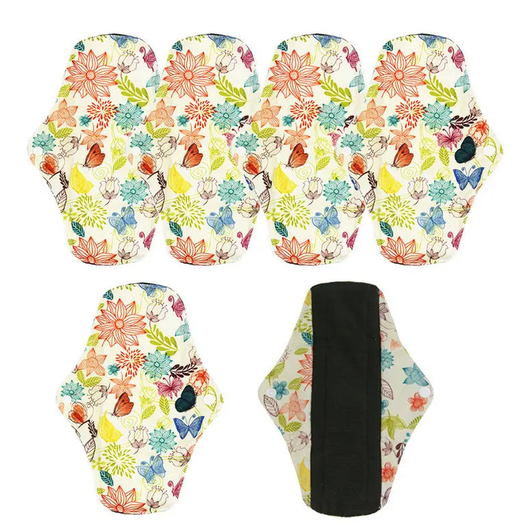 5pcs/Lot Reusable Sanitary Towels Washable Bamboo Charcoal Mama Cloth Menstrual Pads for Regular Flow Feminine Hygiene Product