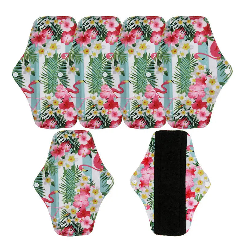 5pcs/Lot Reusable Sanitary Towels Washable Bamboo Charcoal Mama Cloth Menstrual Pads for Regular Flow Feminine Hygiene Product