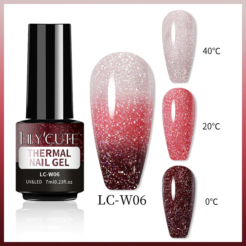 LILYCUTE Thermal Nail Gel Polish 3 Layers Temperature Shiny Color Changing Series Semi Permanent Soak Off UV Nail Gels Polish