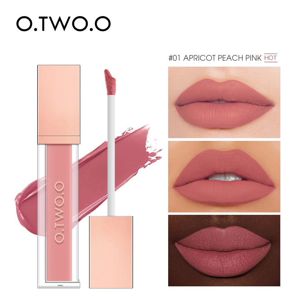 O.TWO.O Velvet Matte Liquid Lipstick 12 Colors Waterproof Long Lasting Non-Stick Cup Formula Makeup Lip Tint for Women