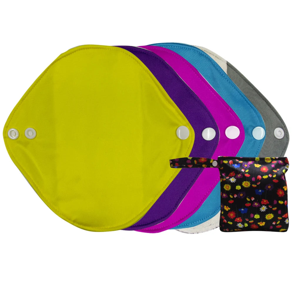 Reusable menstrual pads cloth sanitary towels breathable organic bamboo periods pantyliners with waterproof storage bag