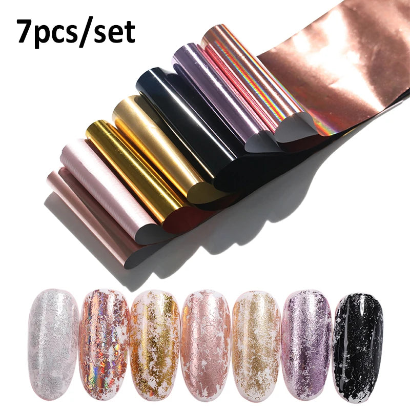 Blue Ink Marble Blooming Foil Nail Art Stickers Set With Flower Gilding Pattern Nail Transfer Decals Decorations Nail Accessorie