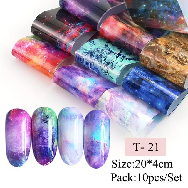 16pcs Transfer Nail Art Foils Holographic Sticker Mix Flower Sky Retro Decals Tips Starry Paper DIY Manicure Decorations
