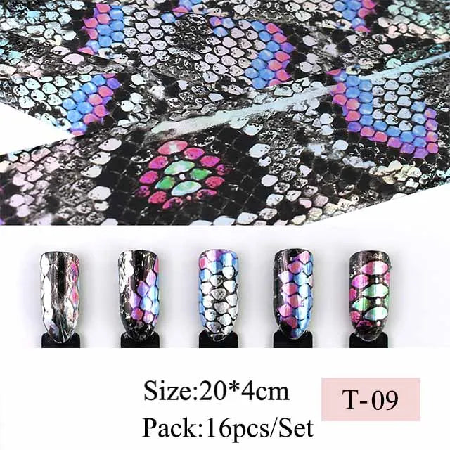 16pcs Transfer Nail Art Foils Holographic Sticker Mix Flower Sky Retro Decals Tips Starry Paper DIY Manicure Decorations
