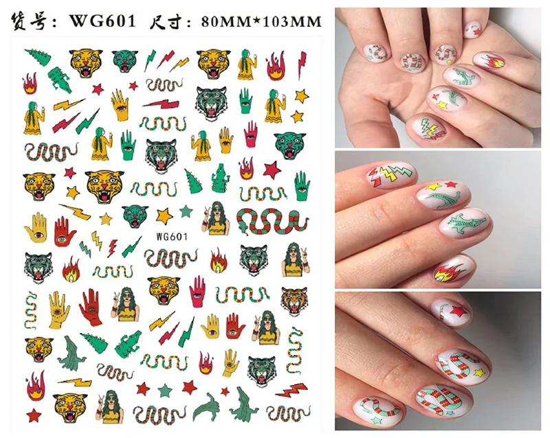 Nail Sticker Snake Dragon Butterfly Black Multicolor Decals Nail Art Tattoo Slider Water Transfer Letter Nails Art Decoration