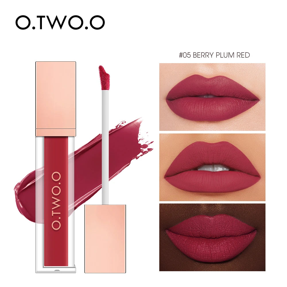 O.TWO.O Velvet Matte Liquid Lipstick 12 Colors Waterproof Long Lasting Non-Stick Cup Formula Makeup Lip Tint for Women