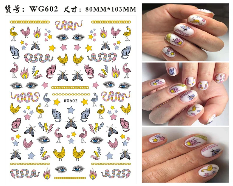Nail Sticker Snake Dragon Butterfly Black Multicolor Decals Nail Art Tattoo Slider Water Transfer Letter Nails Art Decoration