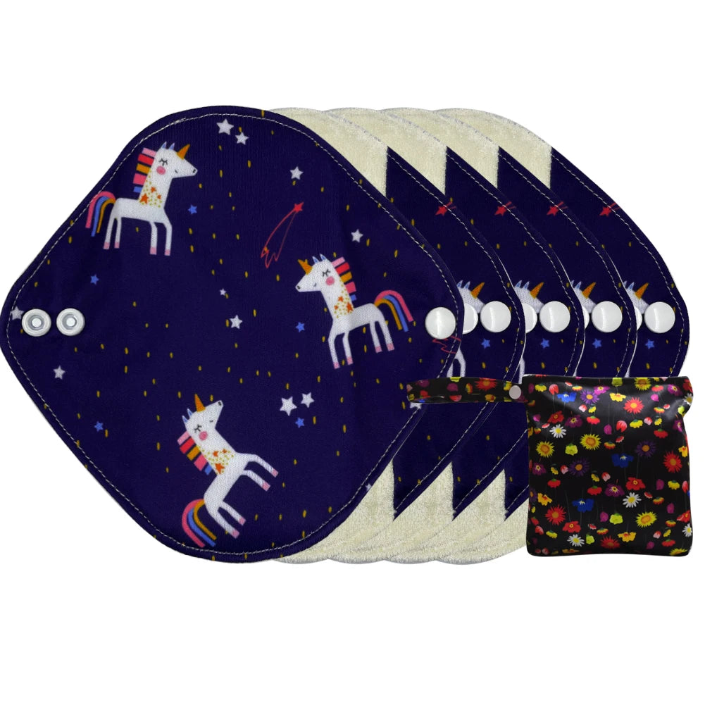 Reusable menstrual pads cloth sanitary towels breathable organic bamboo periods pantyliners with waterproof storage bag