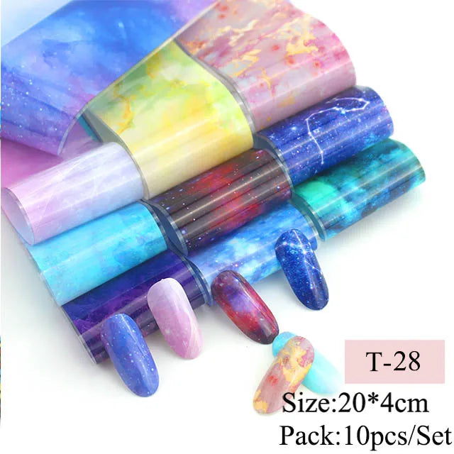 16pcs Transfer Nail Art Foils Holographic Sticker Mix Flower Sky Retro Decals Tips Starry Paper DIY Manicure Decorations