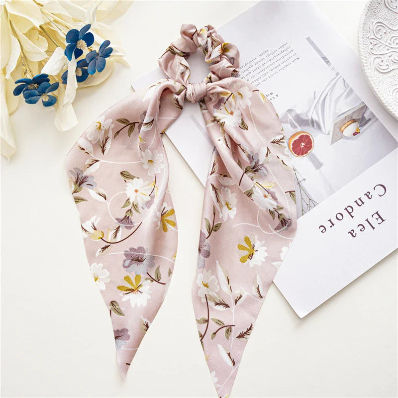New Fashion Print Bow Scrunchies Hair Ribbon For Women Elastic Hair Band Girls Horsetail Hair Ties Hair Accessories