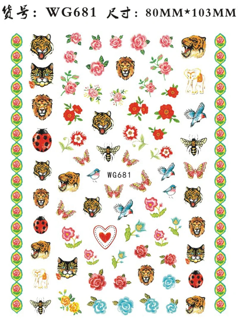 Nail Sticker Snake Dragon Butterfly Black Multicolor Decals Nail Art Tattoo Slider Water Transfer Letter Nails Art Decoration