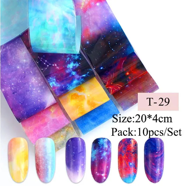 16pcs Transfer Nail Art Foils Holographic Sticker Mix Flower Sky Retro Decals Tips Starry Paper DIY Manicure Decorations