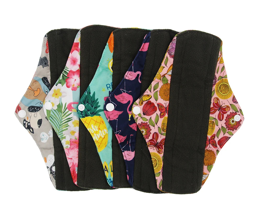 5pcs/Lot Reusable Sanitary Towels Washable Bamboo Charcoal Mama Cloth Menstrual Pads for Regular Flow Feminine Hygiene Product