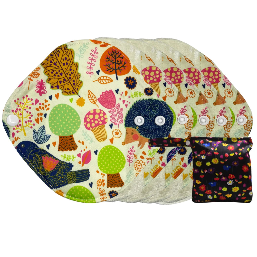 Reusable menstrual pads cloth sanitary towels breathable organic bamboo periods pantyliners with waterproof storage bag