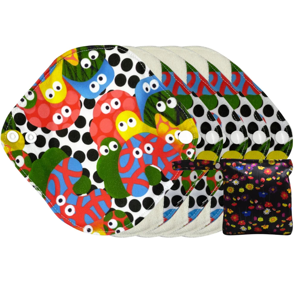 Reusable menstrual pads cloth sanitary towels breathable organic bamboo periods pantyliners with waterproof storage bag