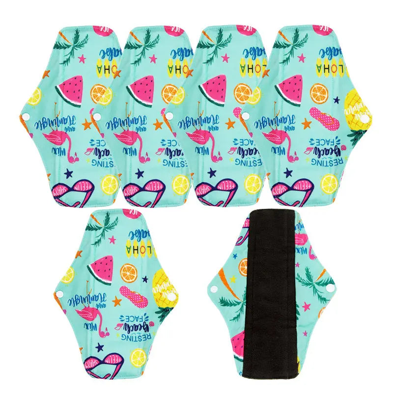 5pcs/Lot Reusable Sanitary Towels Washable Bamboo Charcoal Mama Cloth Menstrual Pads for Regular Flow Feminine Hygiene Product