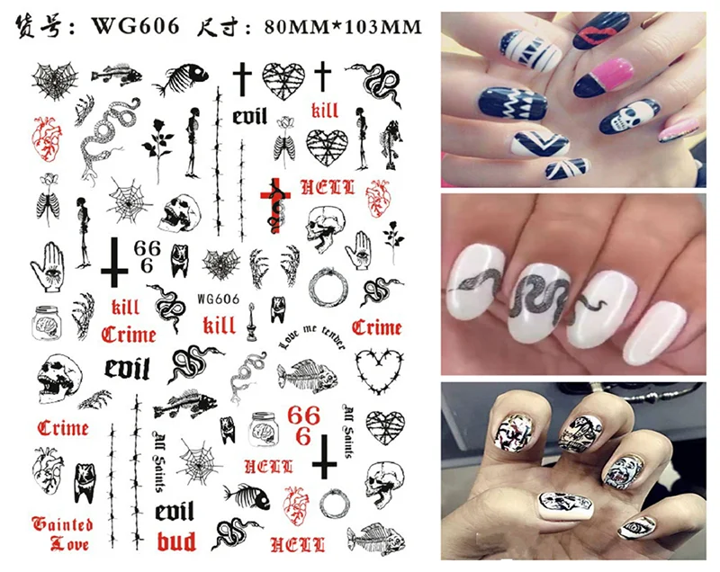 Nail Sticker Snake Dragon Butterfly Black Multicolor Decals Nail Art Tattoo Slider Water Transfer Letter Nails Art Decoration