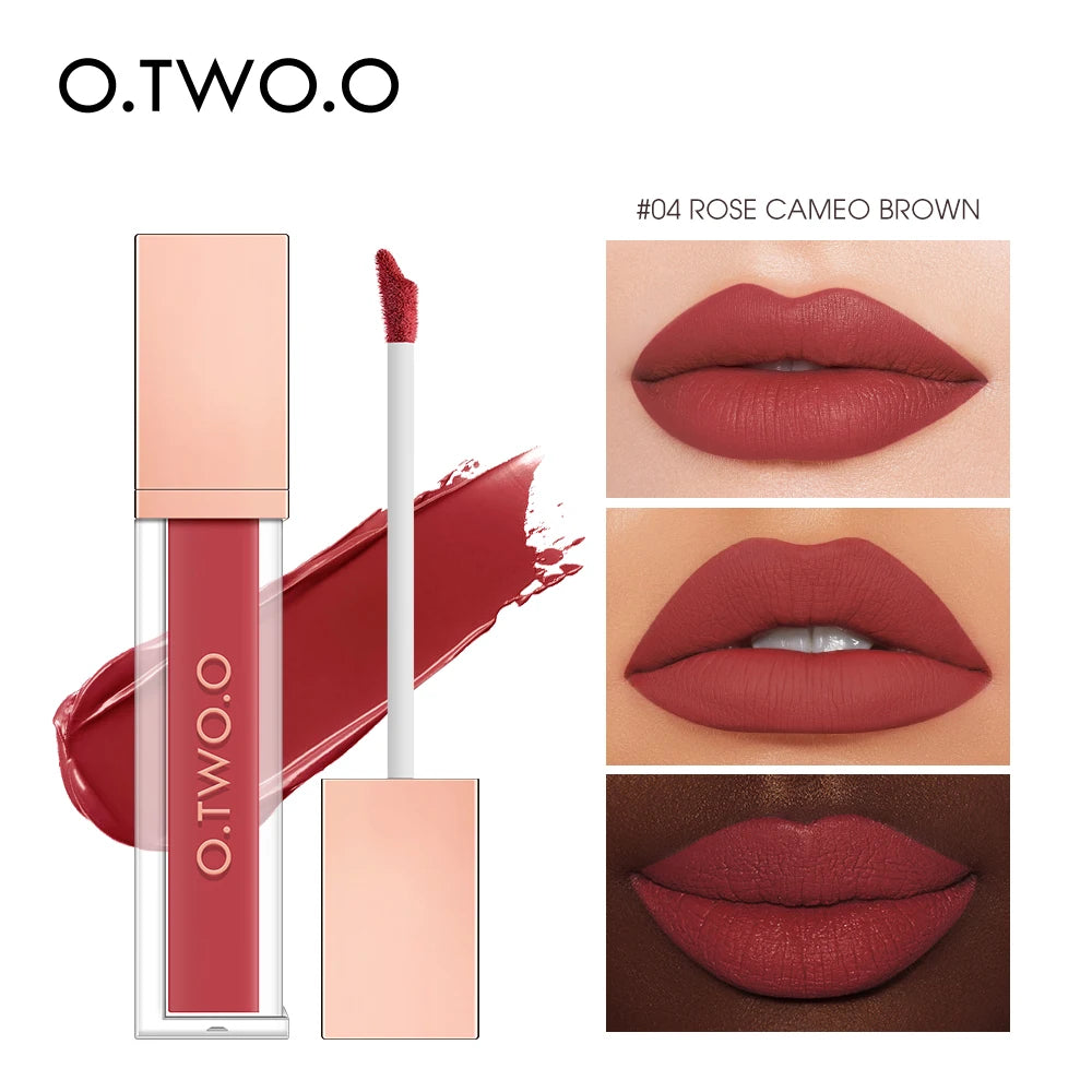 O.TWO.O Velvet Matte Liquid Lipstick 12 Colors Waterproof Long Lasting Non-Stick Cup Formula Makeup Lip Tint for Women