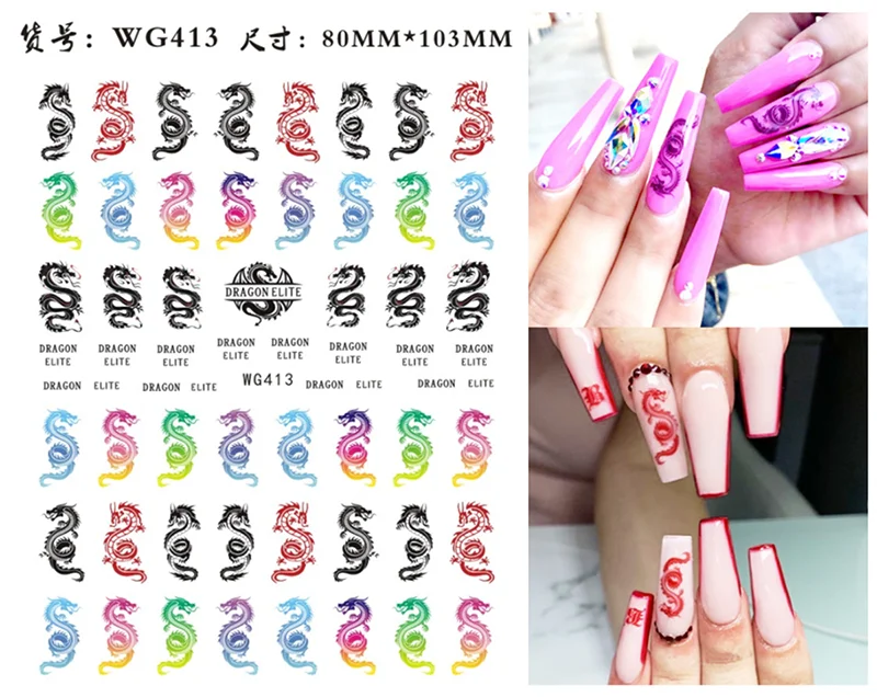 Nail Sticker Snake Dragon Butterfly Black Multicolor Decals Nail Art Tattoo Slider Water Transfer Letter Nails Art Decoration