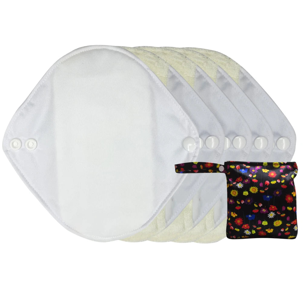 Reusable menstrual pads cloth sanitary towels breathable organic bamboo periods pantyliners with waterproof storage bag