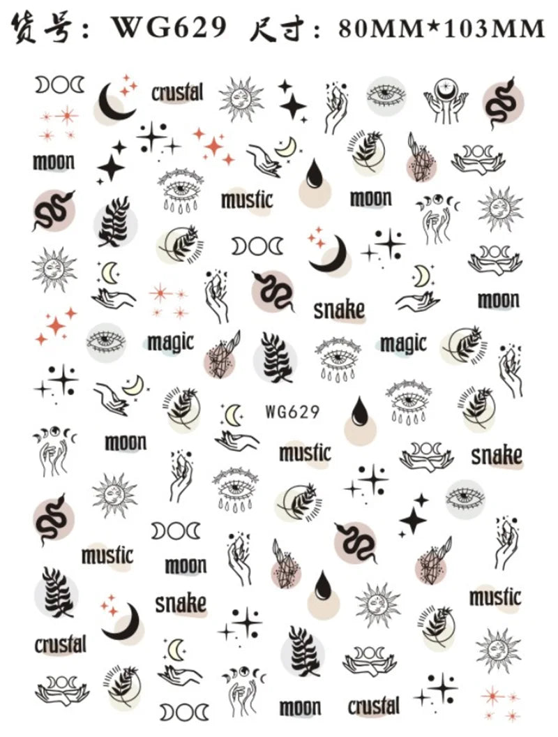 Nail Sticker Snake Dragon Butterfly Black Multicolor Decals Nail Art Tattoo Slider Water Transfer Letter Nails Art Decoration