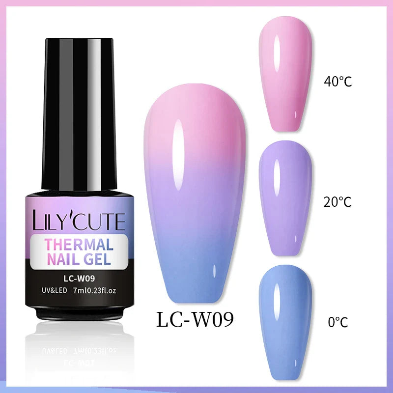 LILYCUTE Thermal Nail Gel Polish 3 Layers Temperature Shiny Color Changing Series Semi Permanent Soak Off UV Nail Gels Polish