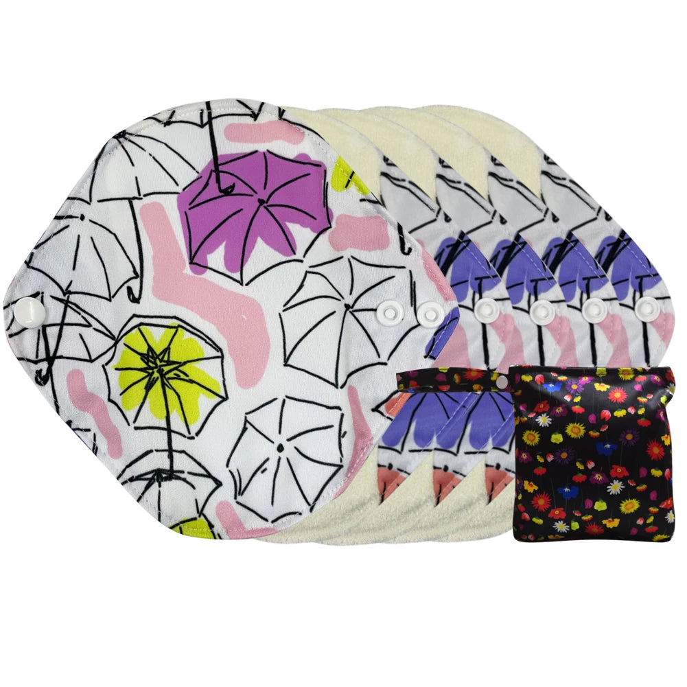 Reusable menstrual pads cloth sanitary towels breathable organic bamboo periods pantyliners with waterproof storage bag