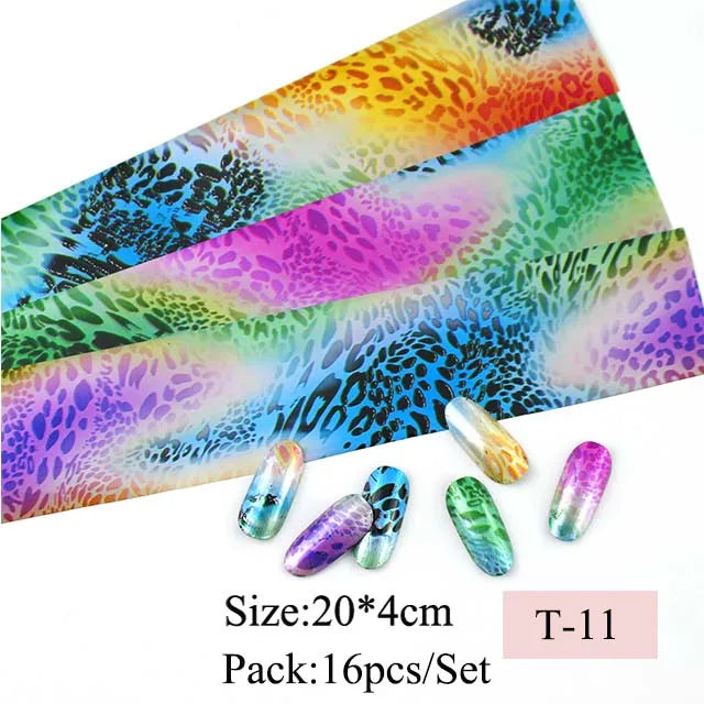 16pcs Transfer Nail Art Foils Holographic Sticker Mix Flower Sky Retro Decals Tips Starry Paper DIY Manicure Decorations