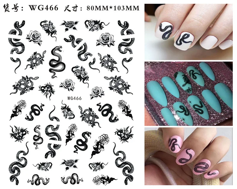 Nail Sticker Snake Dragon Butterfly Black Multicolor Decals Nail Art Tattoo Slider Water Transfer Letter Nails Art Decoration