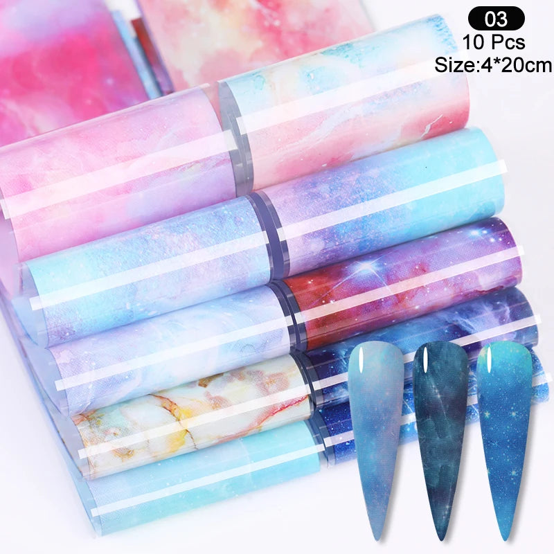 Blue Ink Marble Blooming Foil Nail Art Stickers Set With Flower Gilding Pattern Nail Transfer Decals Decorations Nail Accessorie