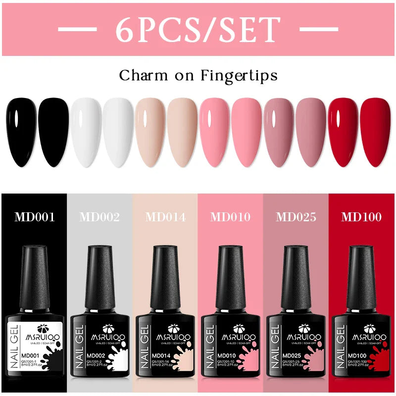 MSRUIOO 6Pcs/Set Colorful Gel Nail Polish Nail Supplies Semi Permanent Soak Off Nail Art Gel Varnish Manicure For Nails
