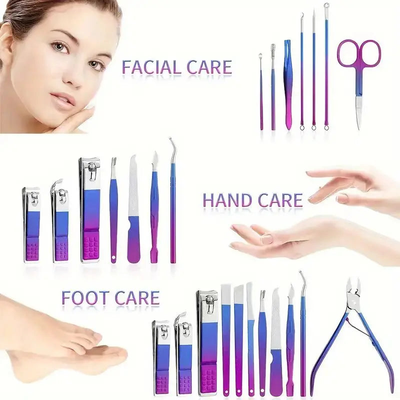 9-30pcs Set Professional Stainless Steel Manicure & Pedicure Kit Precision Nail Care with Travel Case with Nail Clipper Scissor