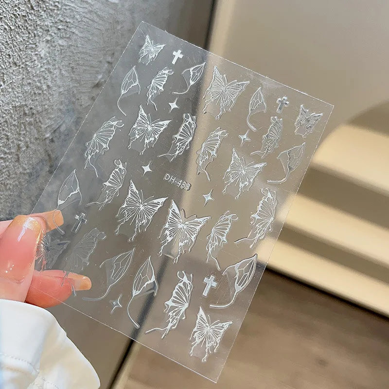 Pink Purple Aurora Shell Butterfly Nail Stickers Shiny Laser 3D Butterflies Nail Decals 8*10cm Adhesive Aurora Shell Butterfly N