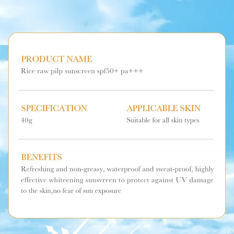 BIOAQUA Rice Raw Pulp Spf 50+ Sunscreen For Face Body Neck Back Protector Solar Blocker Brightening Facial Sun Cream Body Care