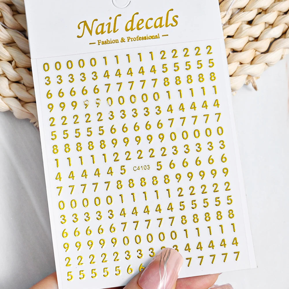 1Pc 3D Roman Letter Nail Stickers Gold/Silver/Black/Laser Alphabet Self Adhesive Decal Y2K English Words/Number Manicure Sliders