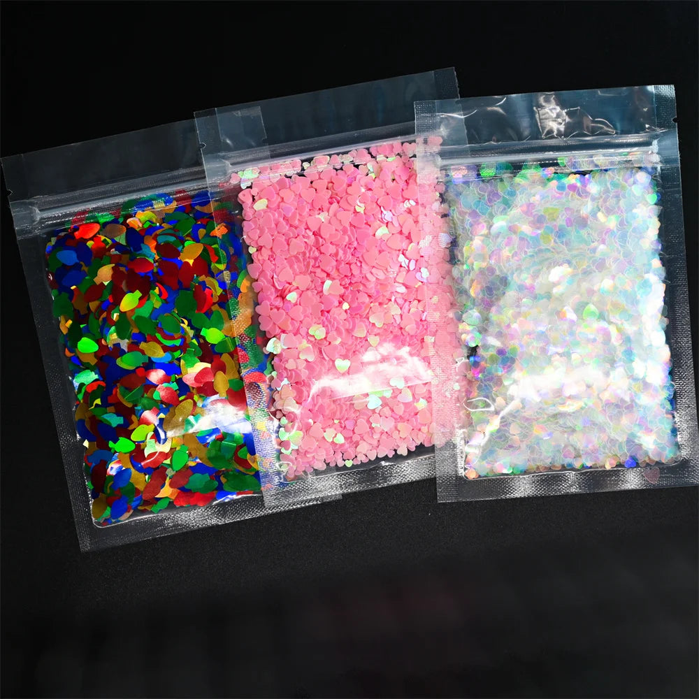 10g Pink Love Heart Nail Sequins Holographics Glitter Sequins Nail Art Decoration Mixed Size Ultrathin Flakes Manicure Sequins