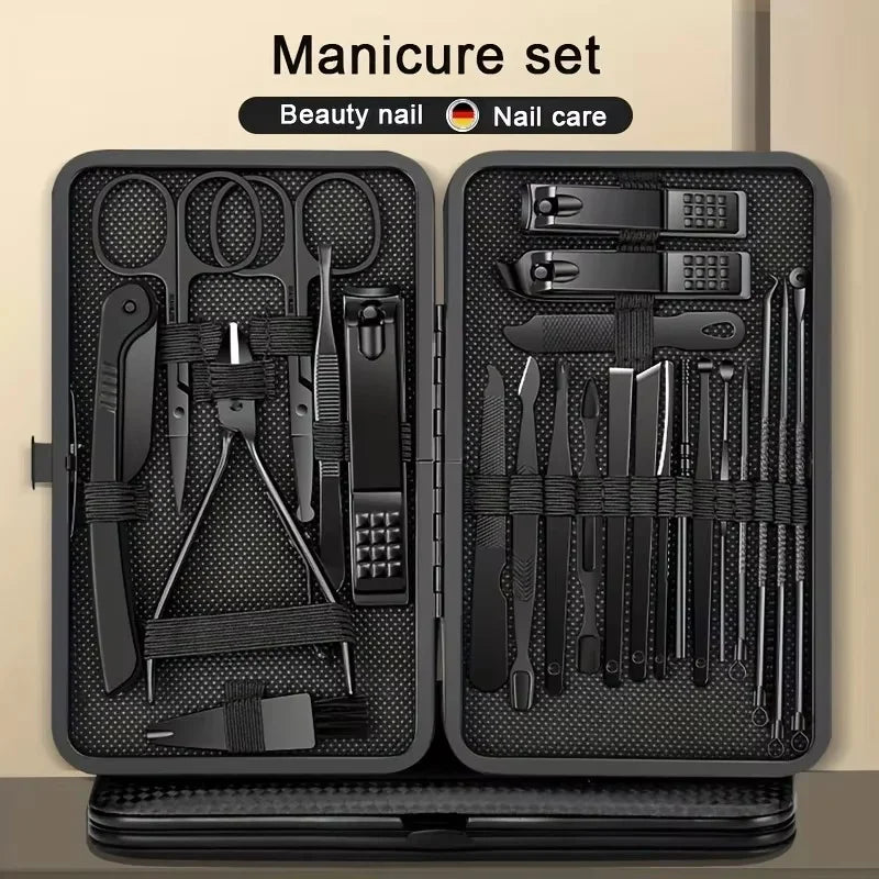 7/8/10/12/15/24pcs Set Professional Manicure Set Kits Stainless Steel Fingernail Toenail Clippers Set with Leather Portable