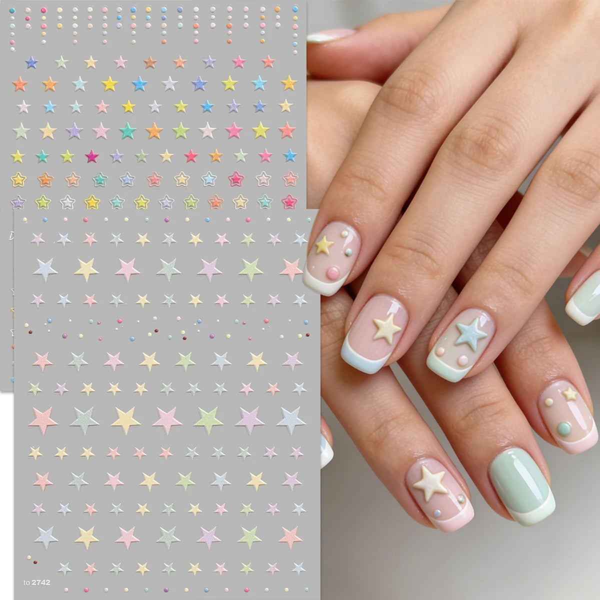 2pcs macaron color love star embossed nail art stickers, exquisite 5D, Y2K, DIY, gifts